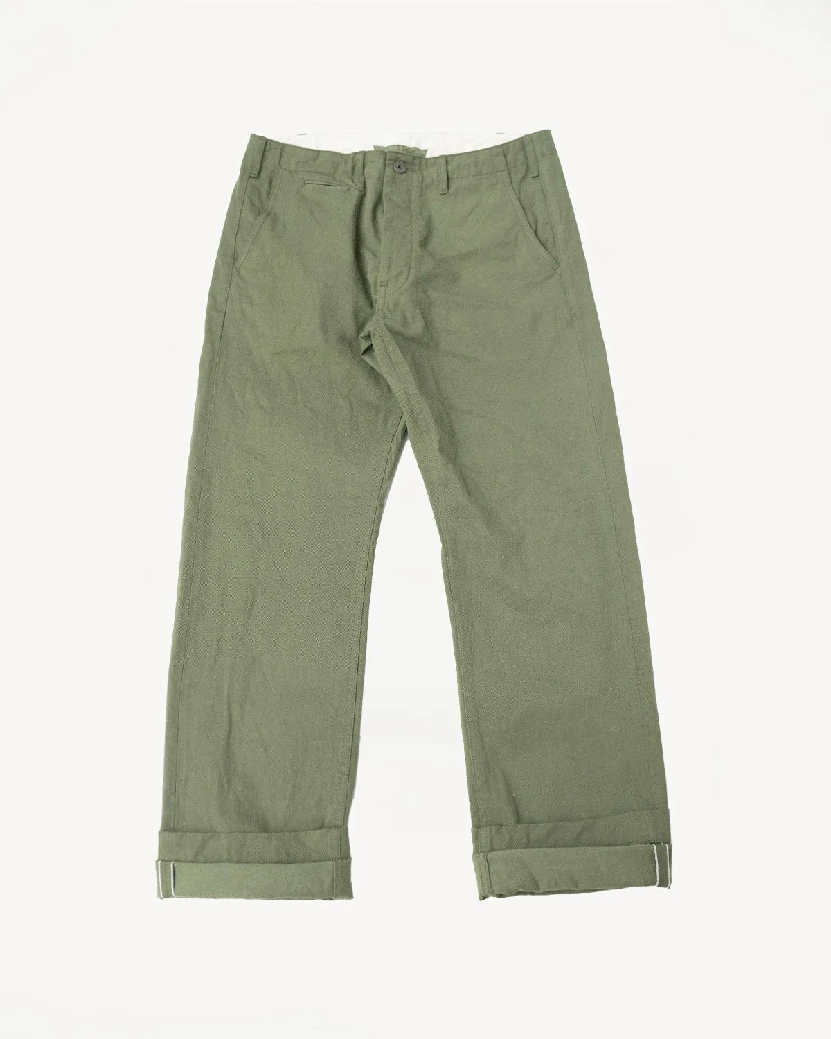 737-SVC-LOL - 9.5oz Selvedge Chino Trouser Light Olive - Relaxed Straight