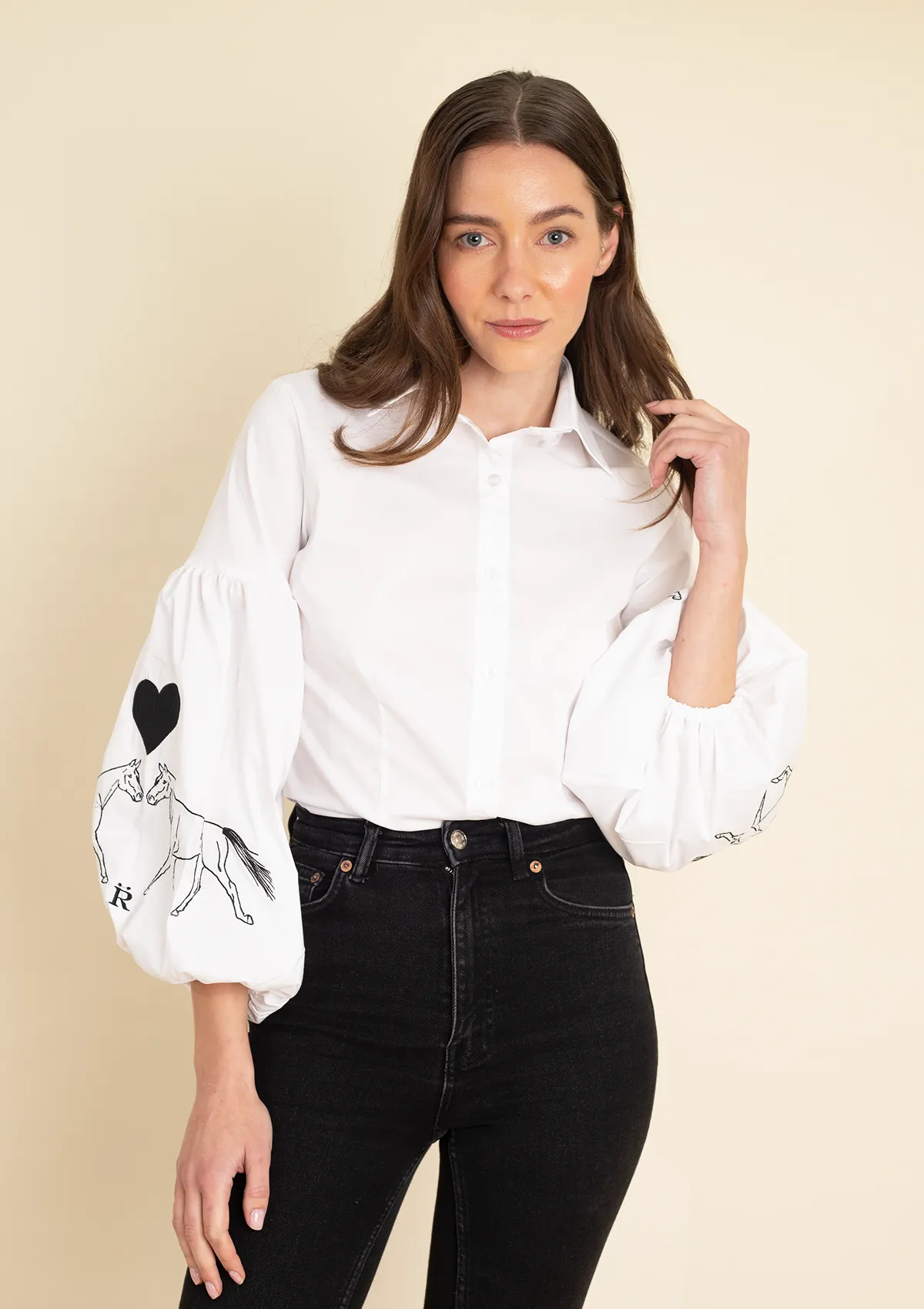 Annie Love Shirt Embroidered | White & Black