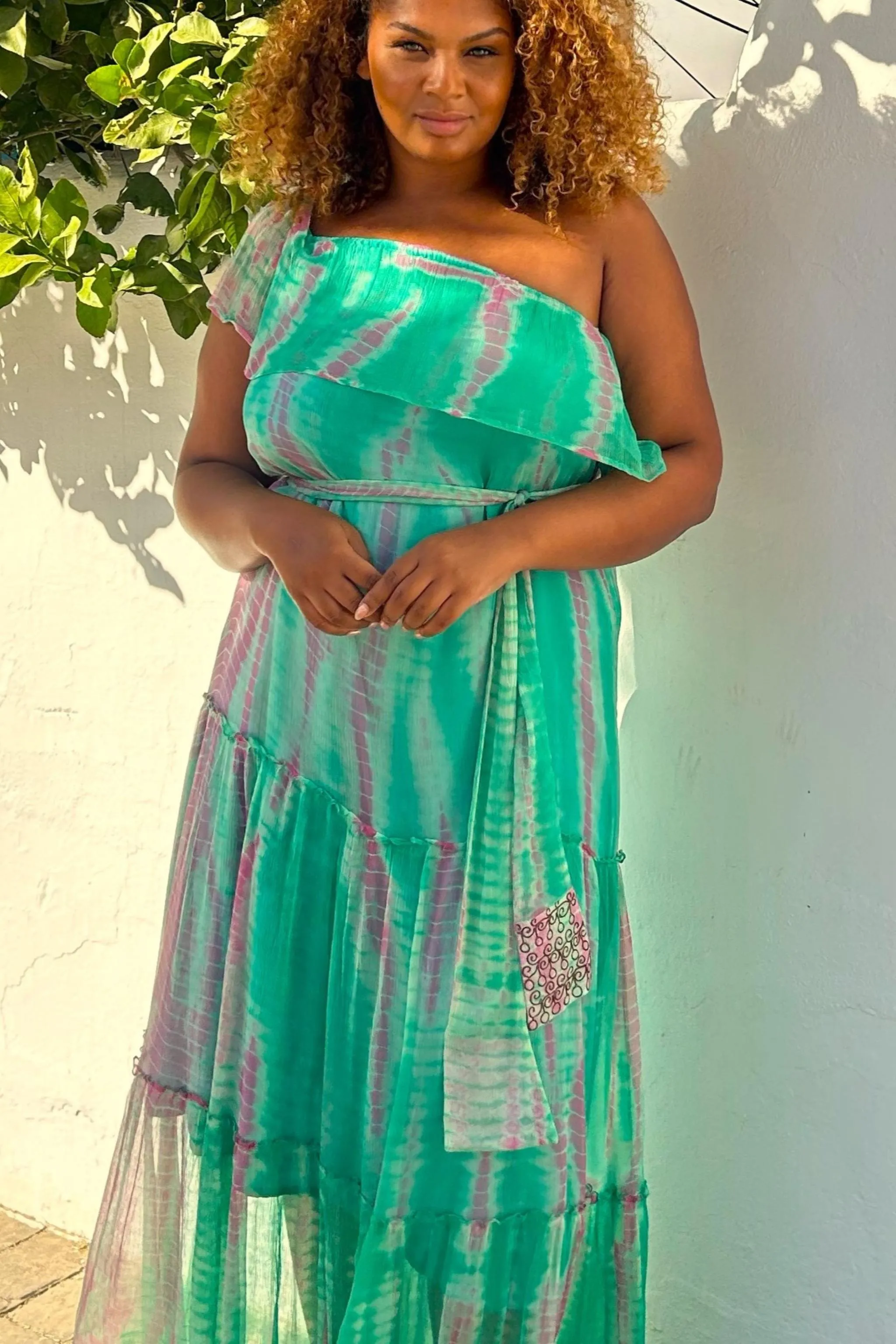 Aqua Plus Size Silk Maxi Dress For Summer