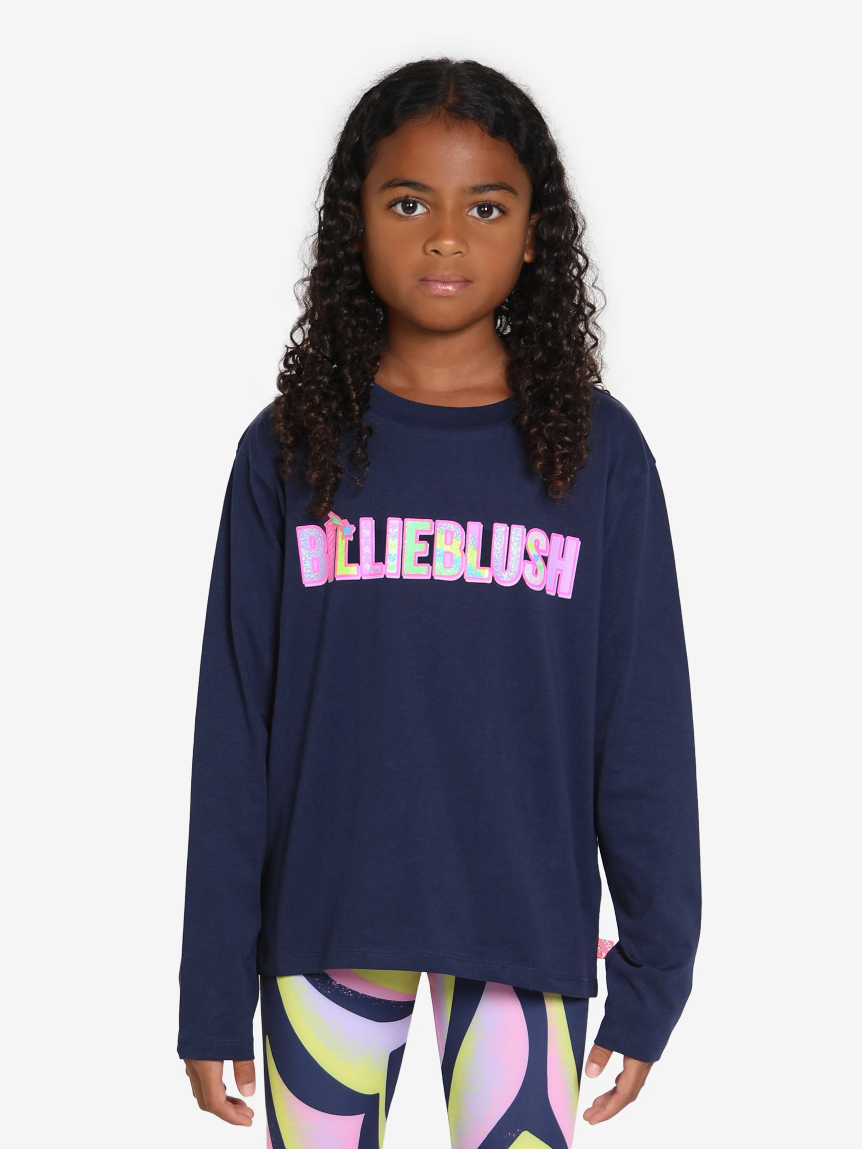 Billieblush Girls Long Sleeve Logo T-Shirt in Navy