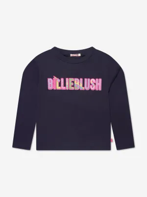Billieblush Girls Long Sleeve Logo T-Shirt in Navy