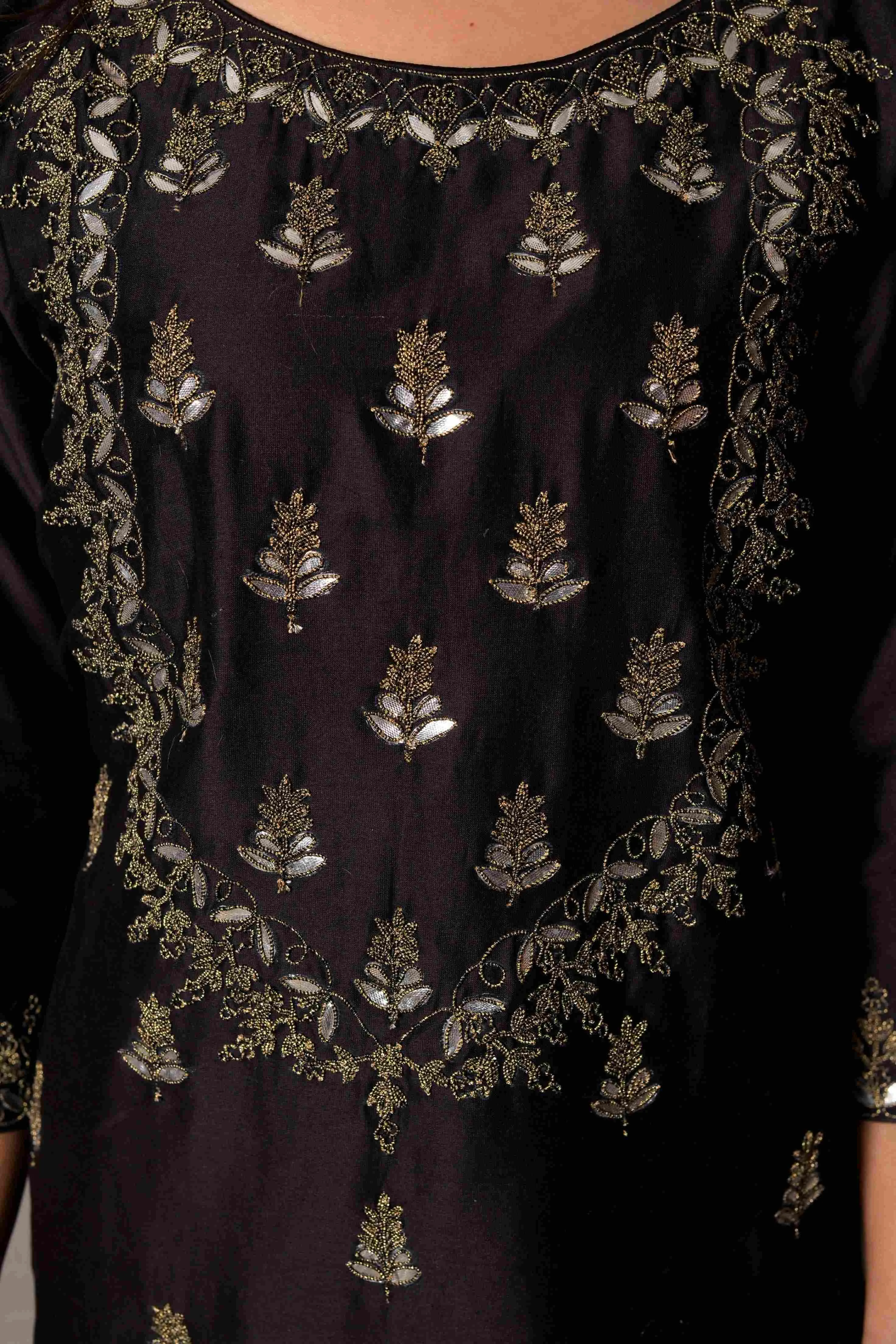 Black Gota Work Kurta and Pants with Leheriya Dupatta
