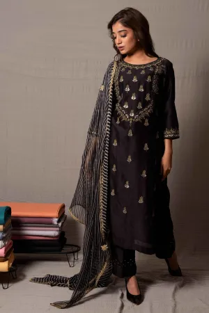 Black Gota Work Kurta and Pants with Leheriya Dupatta