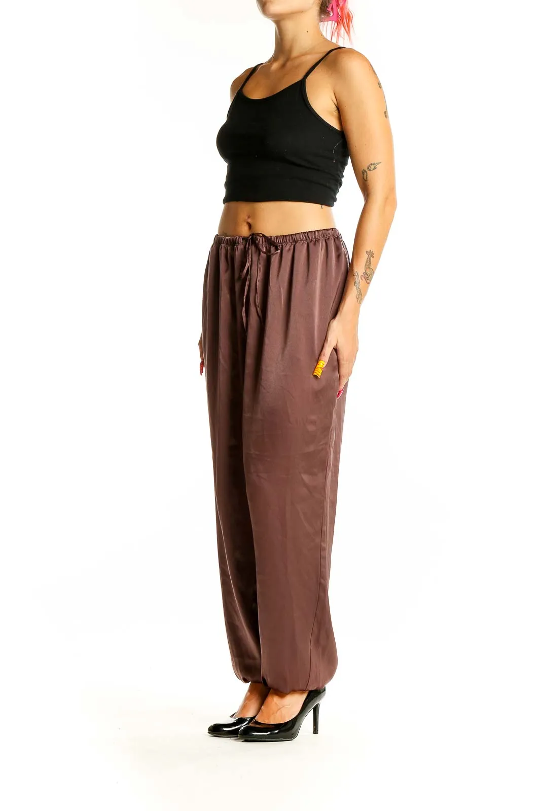 Brown Relaxed Fit Drawstring Pants