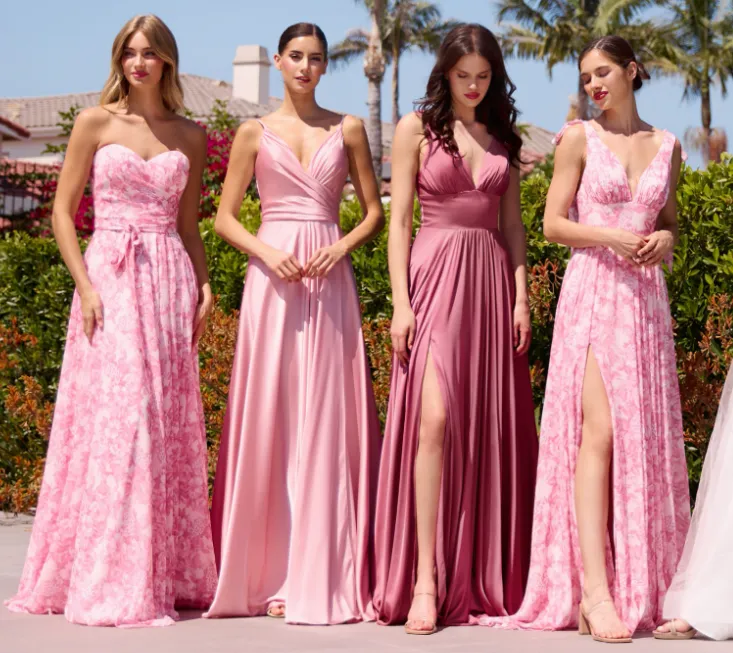CASSIE GOWN - ROSE - STRAPLESS A-LINE FLORAL SATIN CHIFFON DRESS