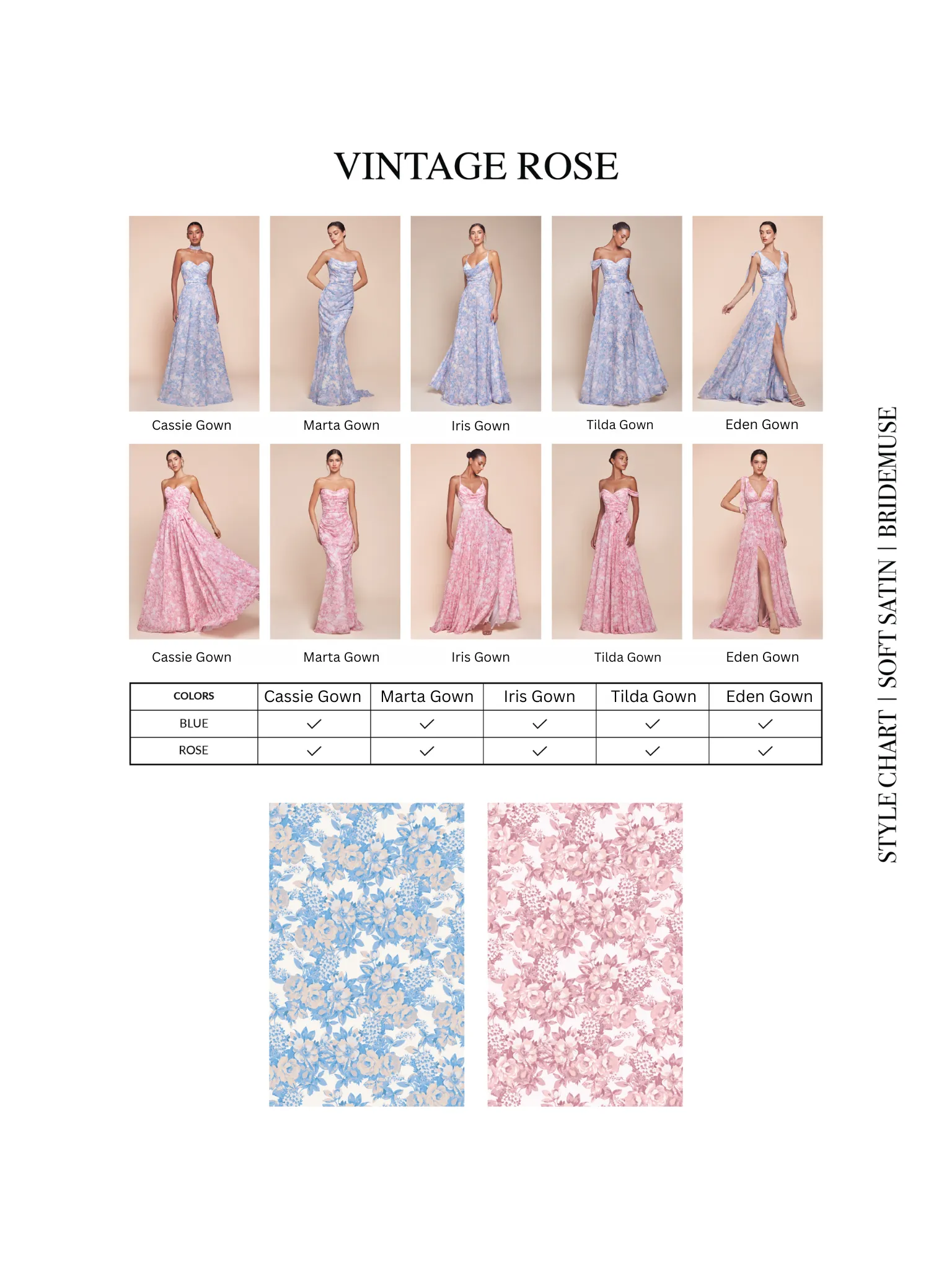 CASSIE GOWN - ROSE - STRAPLESS A-LINE FLORAL SATIN CHIFFON DRESS