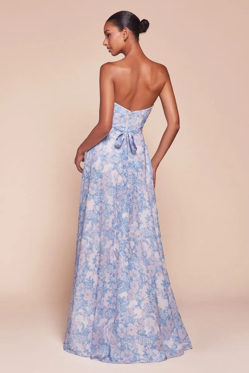 CASSIE GOWN - ROSE - STRAPLESS A-LINE FLORAL SATIN CHIFFON DRESS
