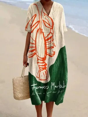 Elegant Lobster Art Print Flowy Dress