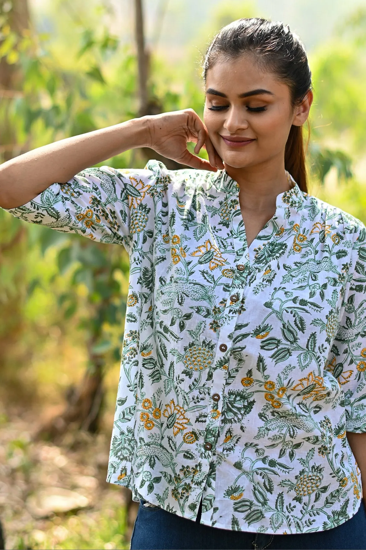 Elina Hi-Low Block Print Shirt