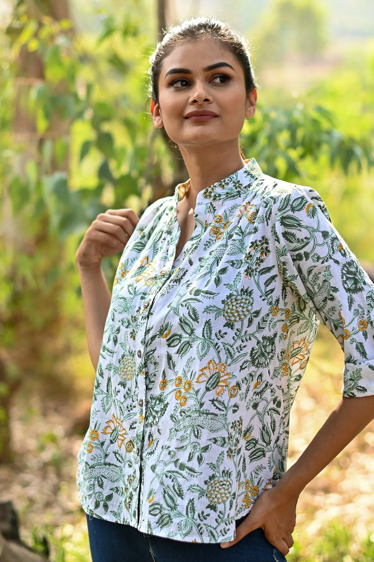 Elina Hi-Low Block Print Shirt