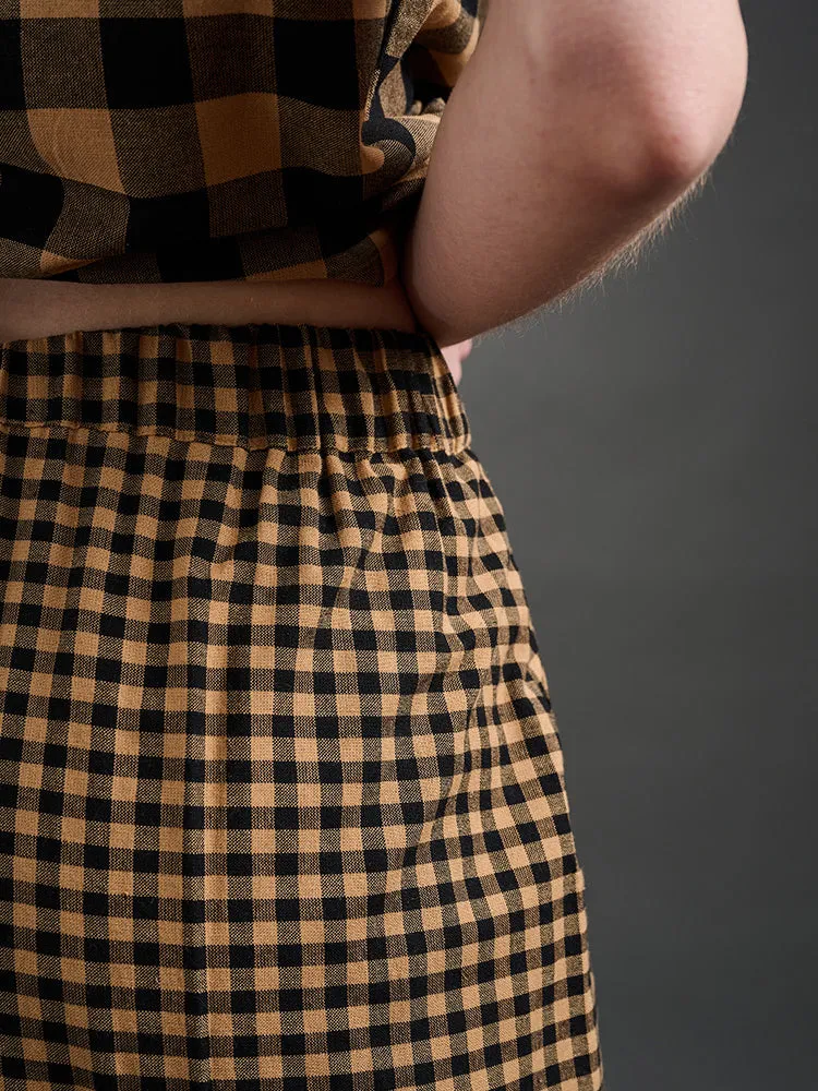 Emmy Drawstring Pant (Black and Tan Small Gingham)