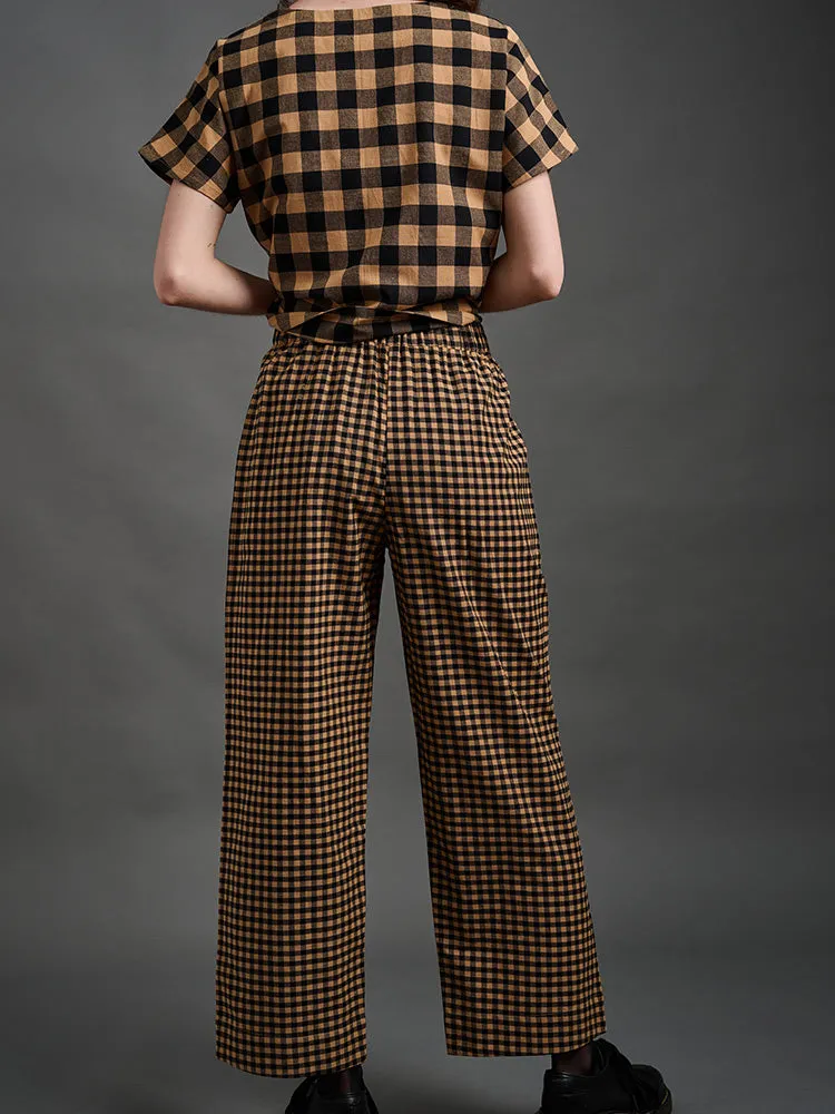 Emmy Drawstring Pant (Black and Tan Small Gingham)