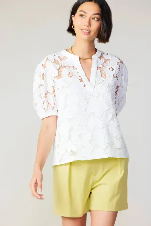 Floral Lace Split Neck Blouse