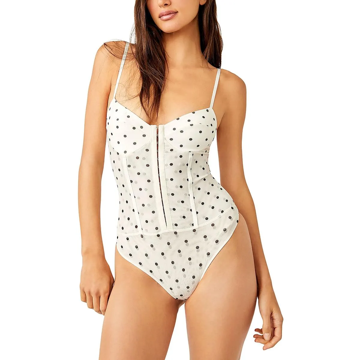 Free People Womens Corset Seamed Polka Dot Bodysuit