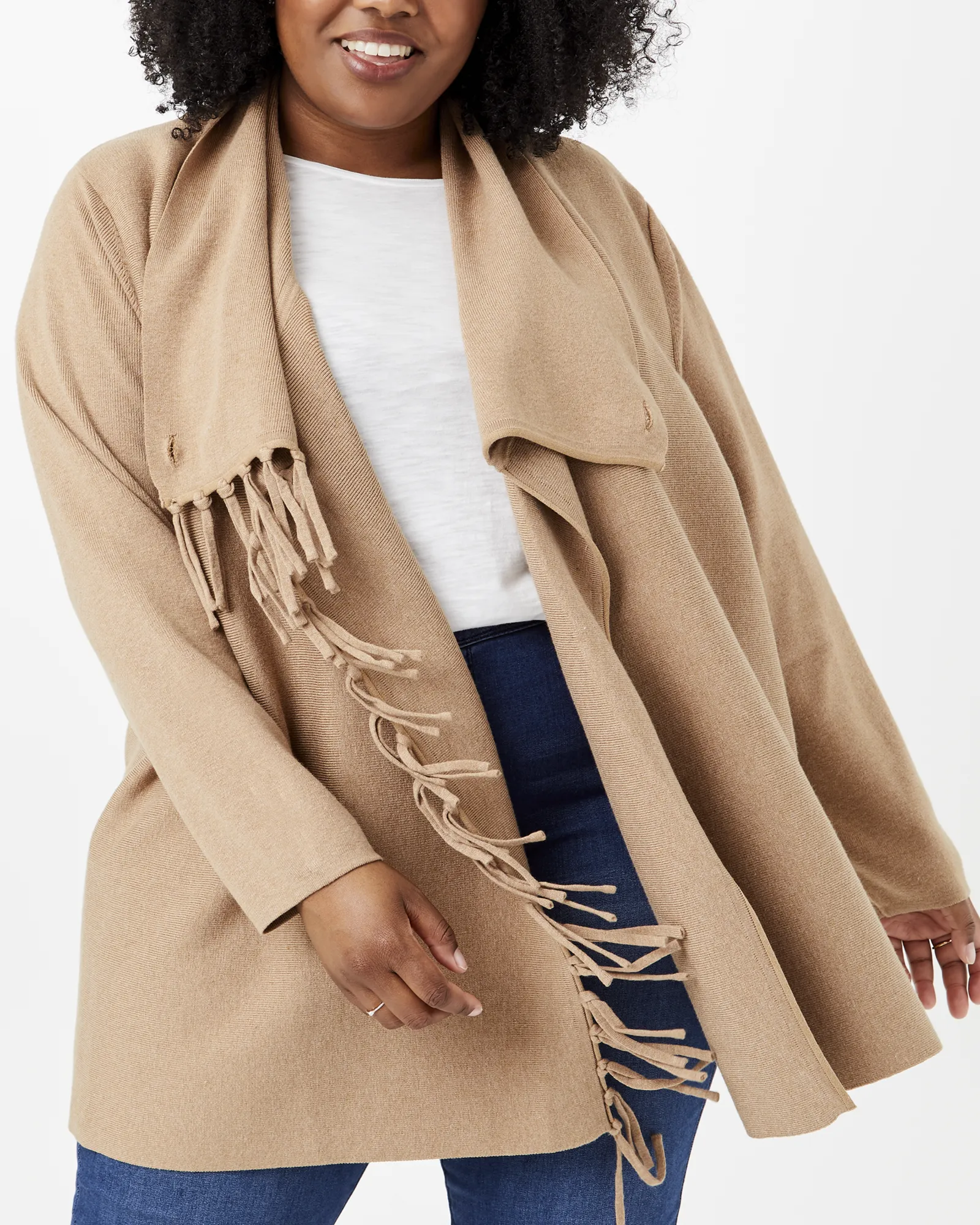 Haylee Fringe Sweater Cardigan | Brown