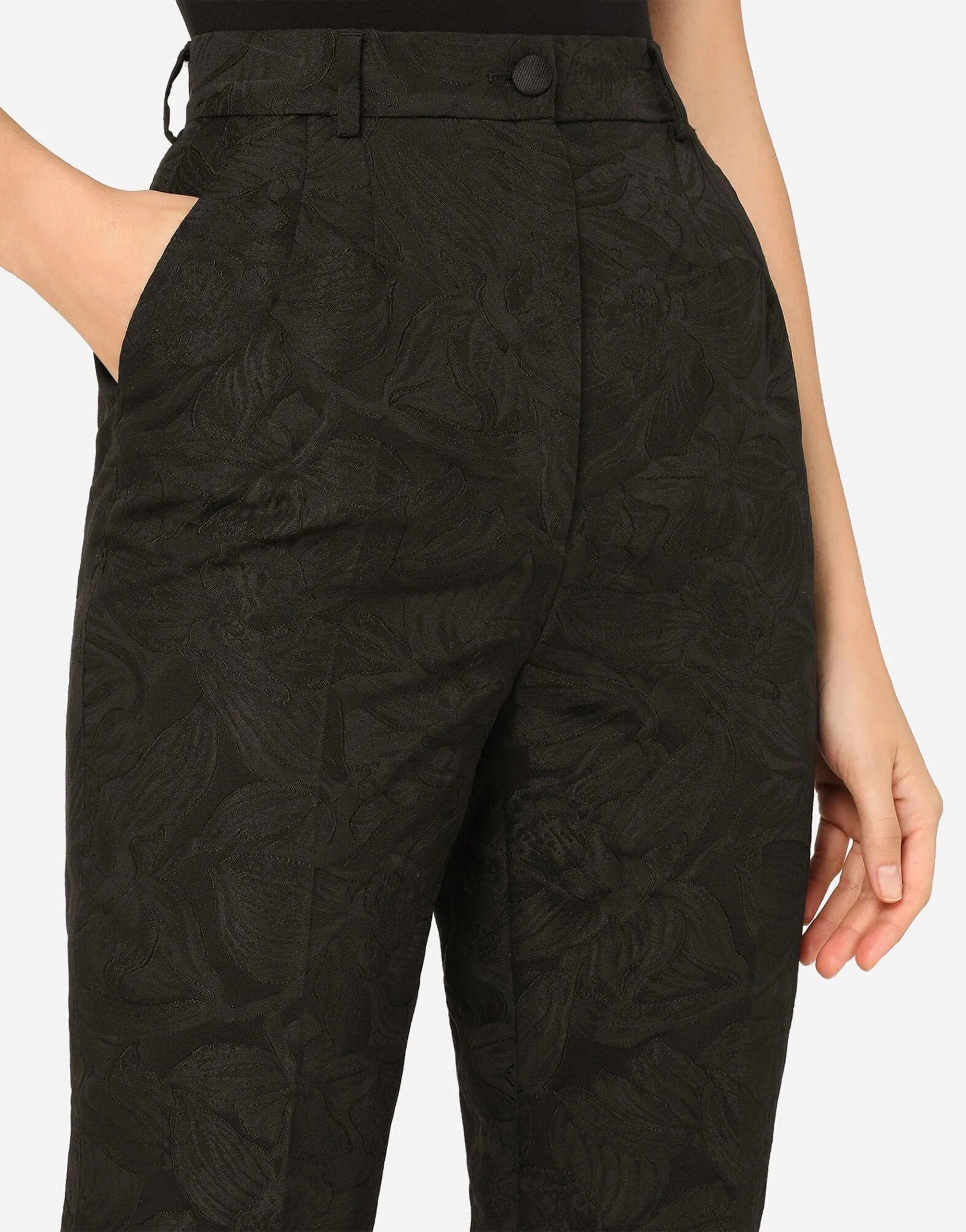 High-Rise Floral-Jacquard Suit Pants