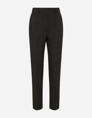 High-Rise Floral-Jacquard Suit Pants