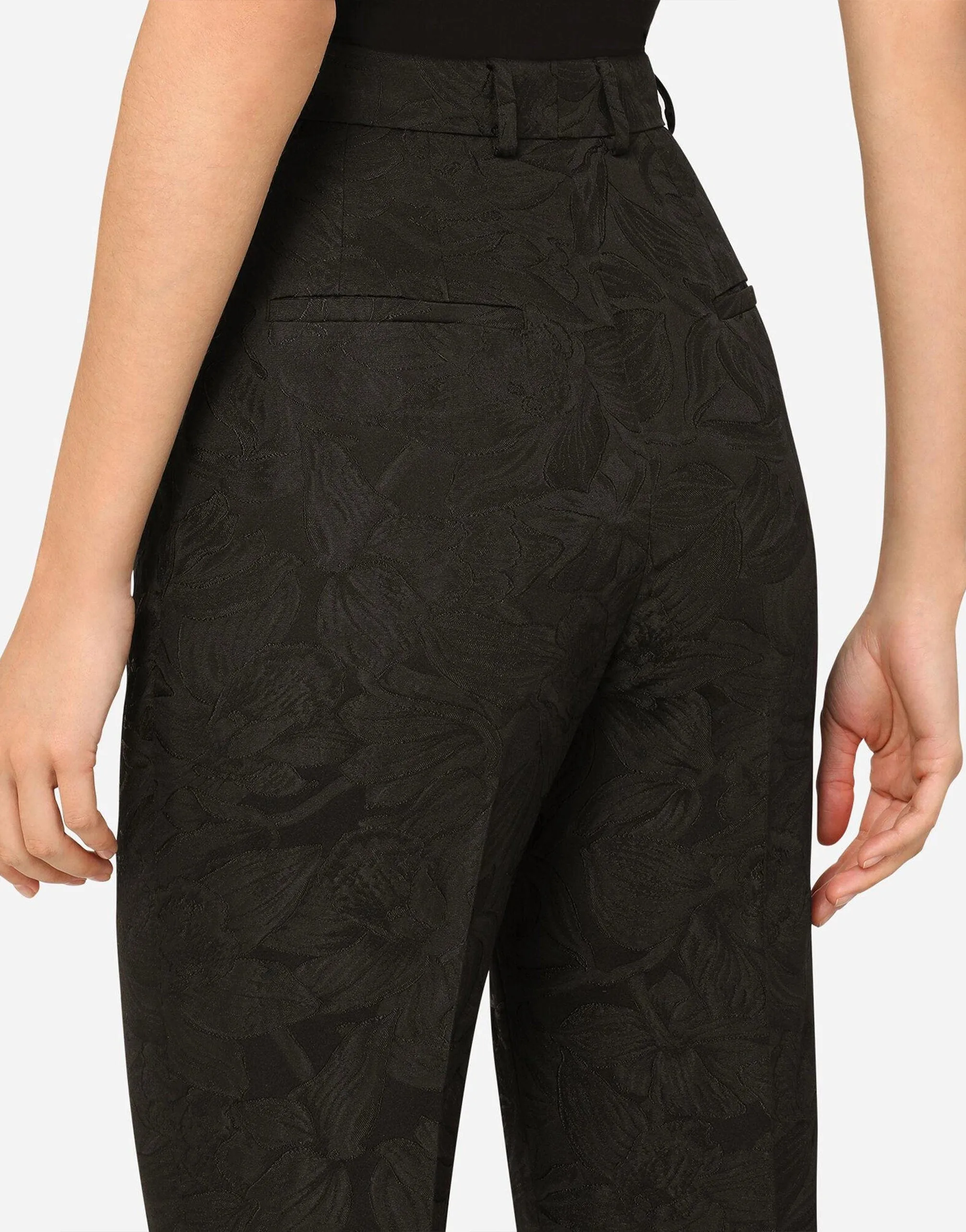 High-Rise Floral-Jacquard Suit Pants
