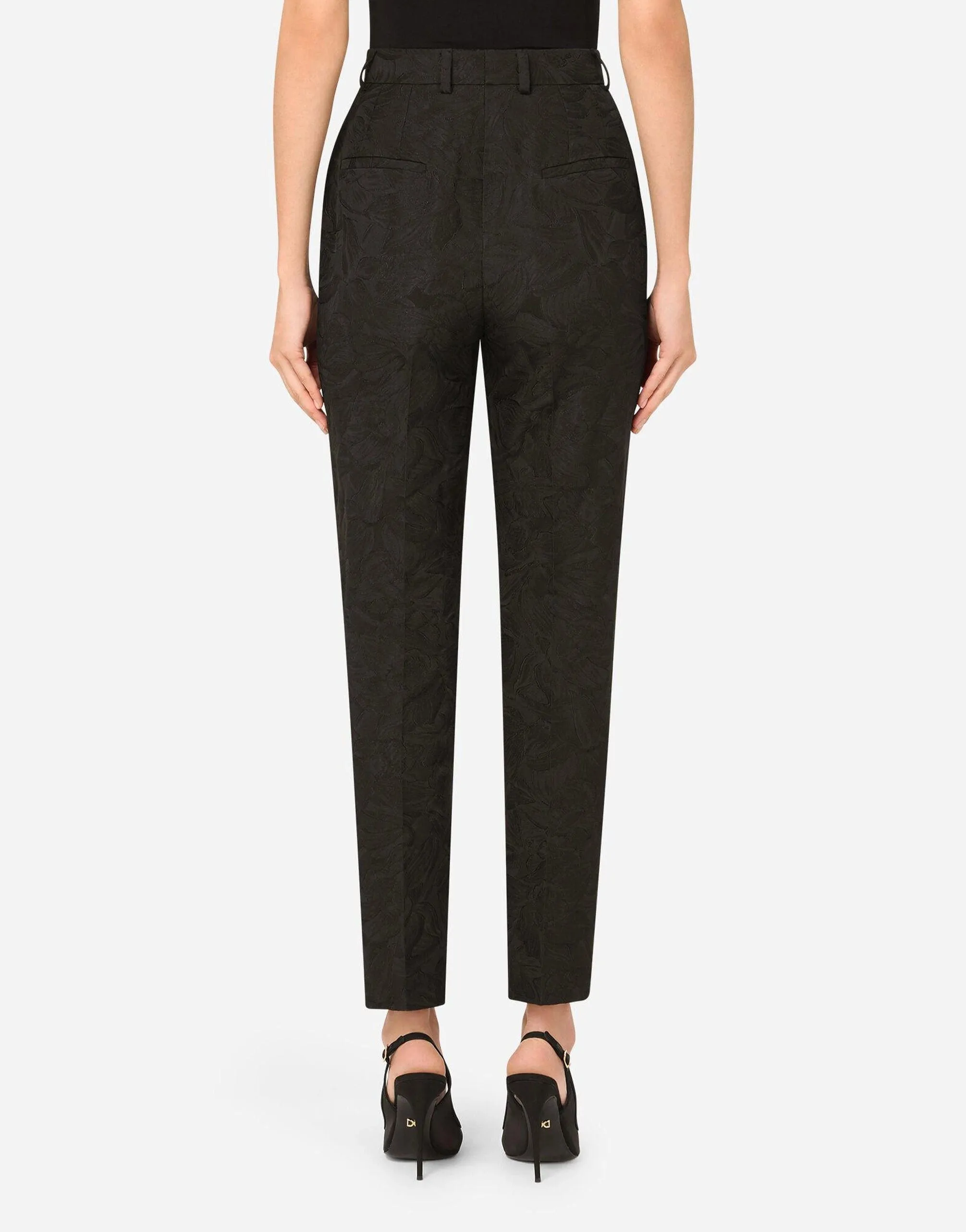 High-Rise Floral-Jacquard Suit Pants
