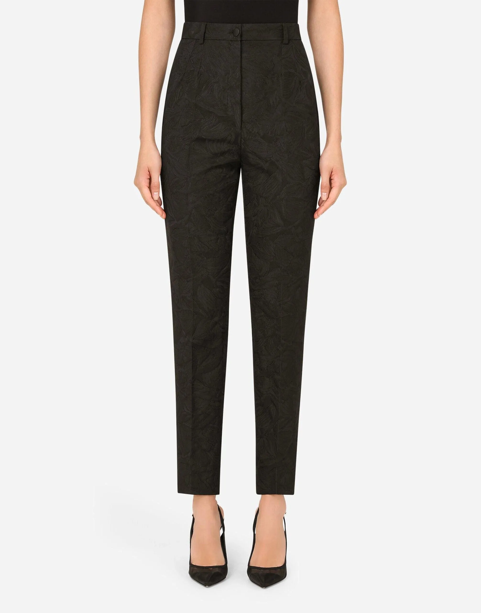 High-Rise Floral-Jacquard Suit Pants