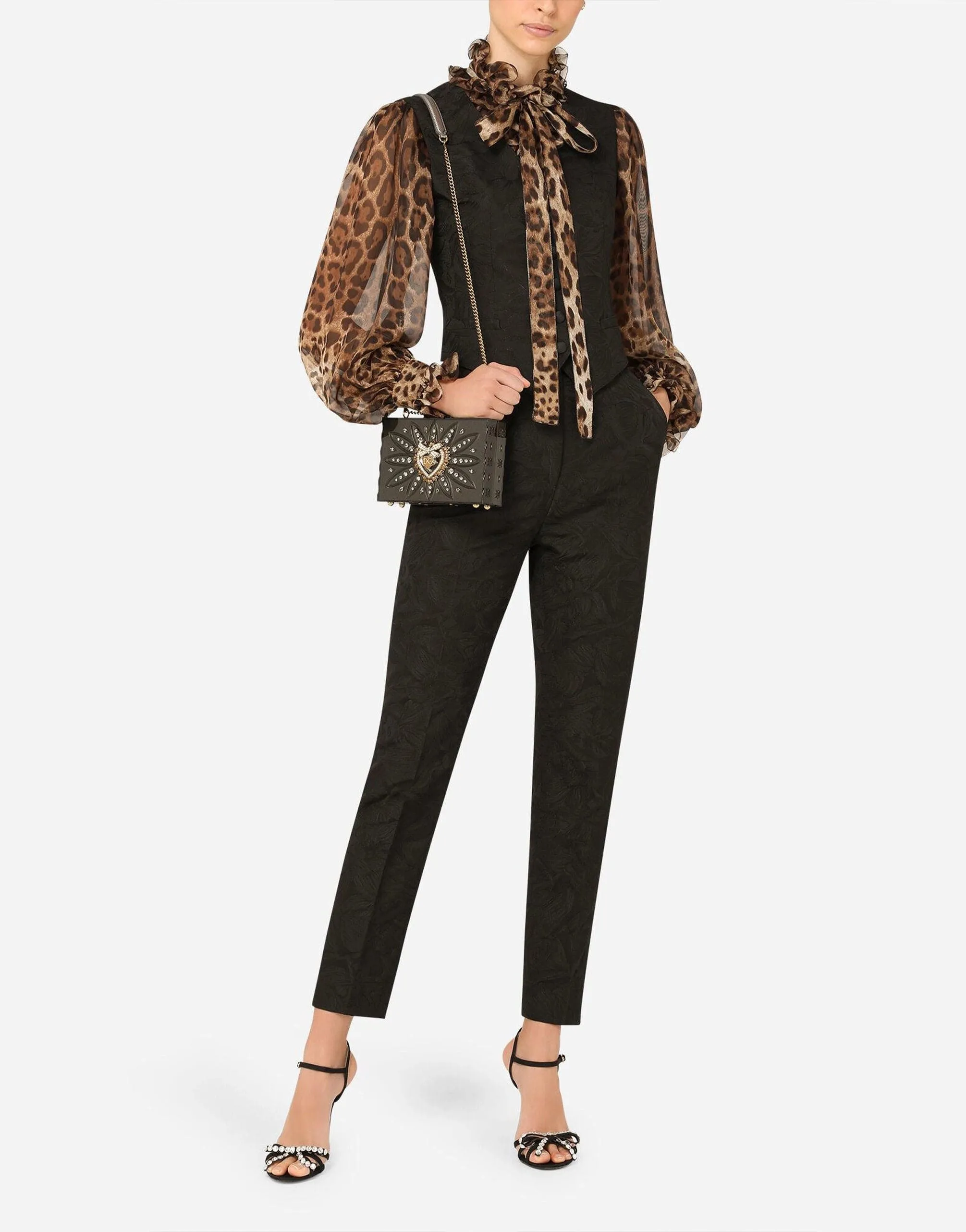 High-Rise Floral-Jacquard Suit Pants