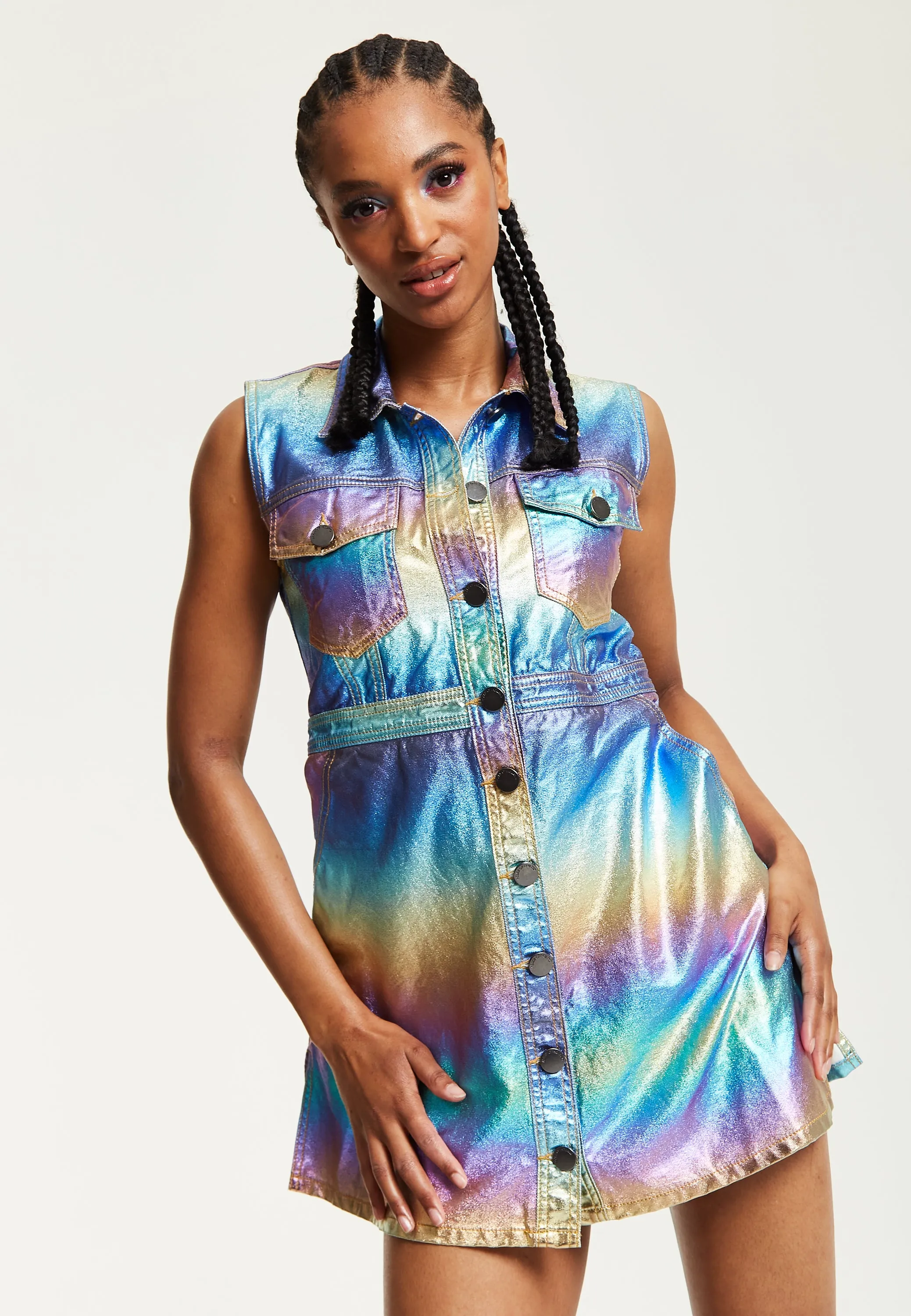 House Of Holland Metallic Rainbow Mini Dress