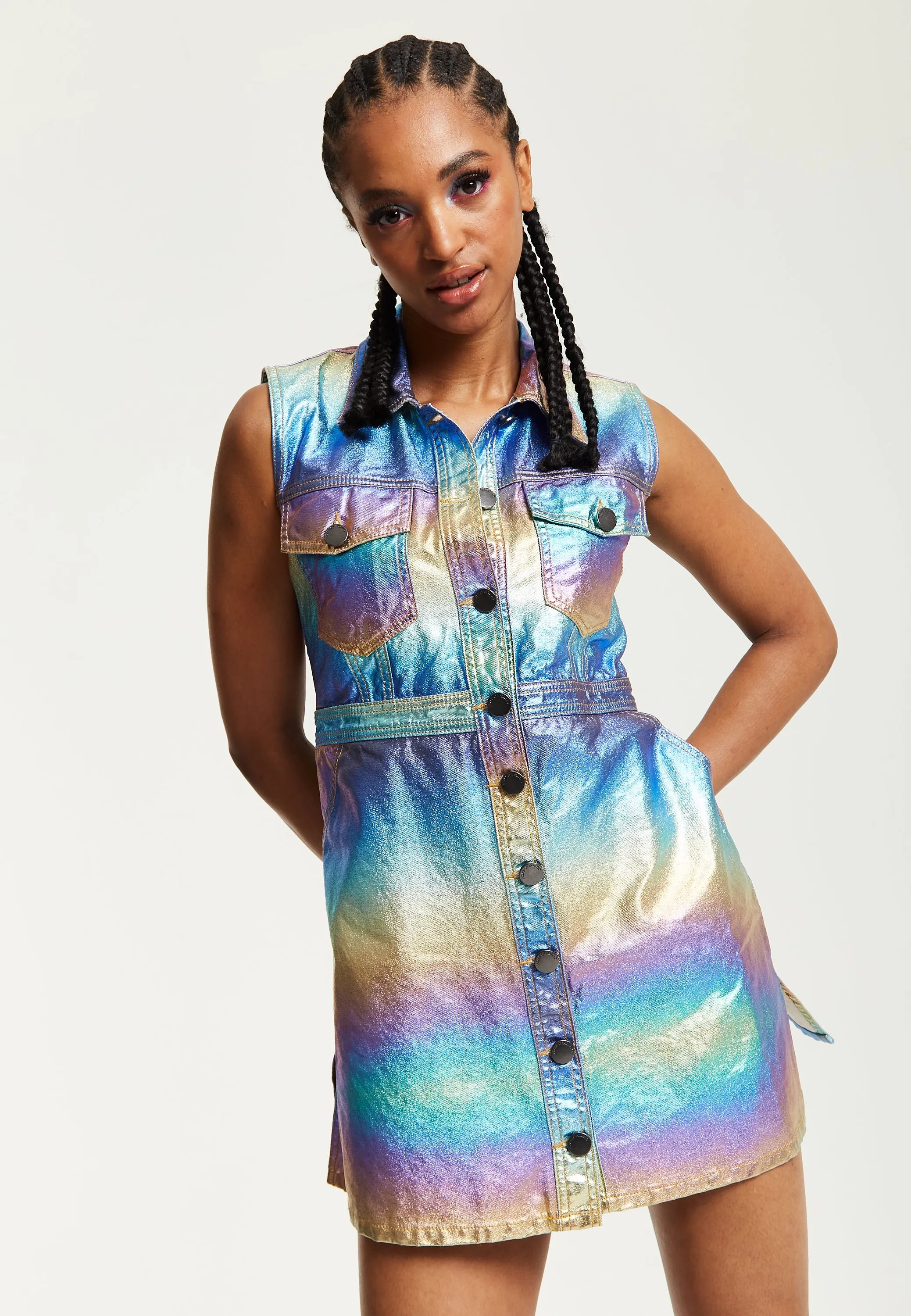 House Of Holland Metallic Rainbow Mini Dress