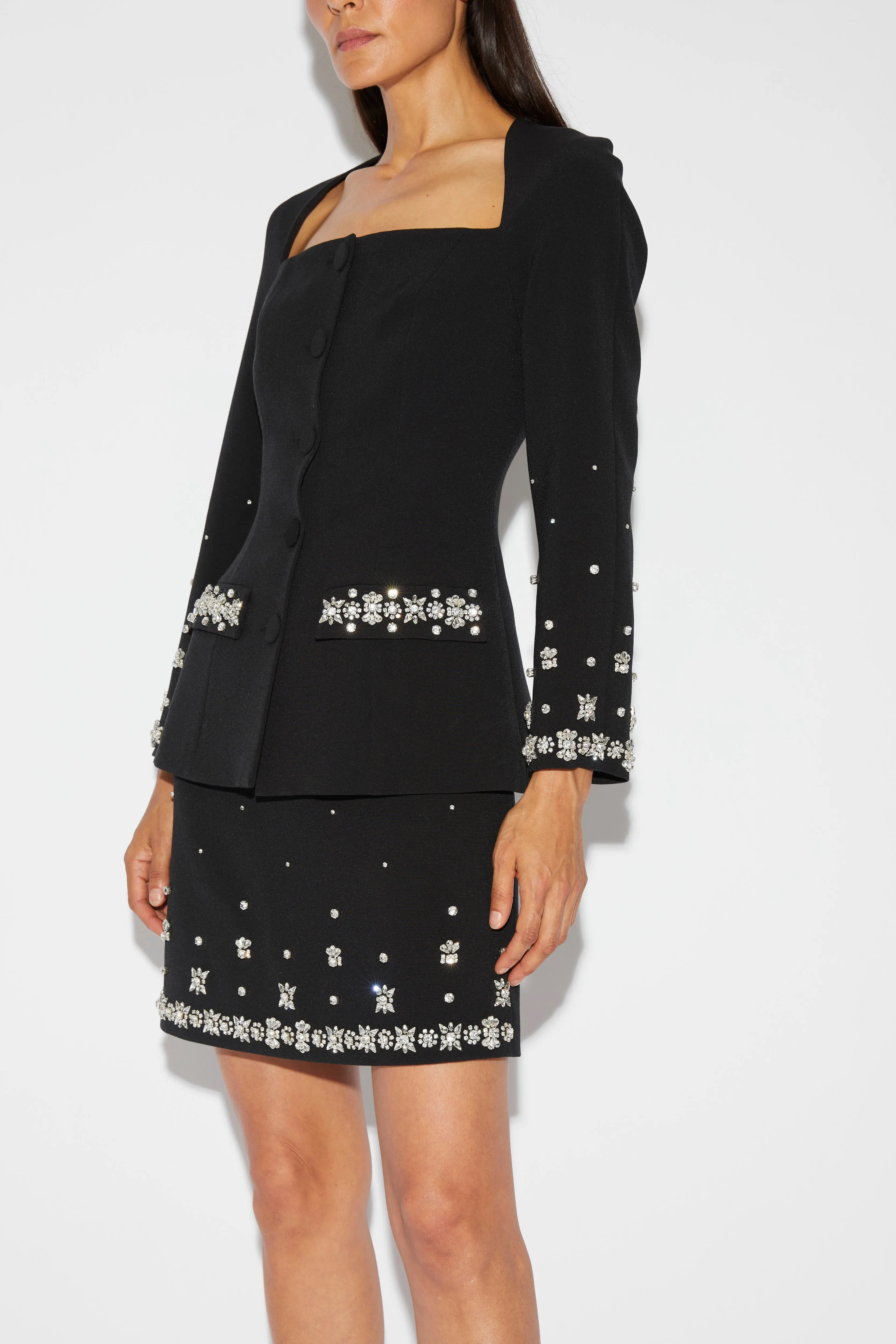 KAYLEN SKIRT BLACK EMBELLISHED CREPE