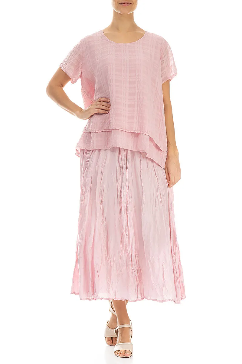 Layered Powder Pink Checkered Silk Cotton Blouse