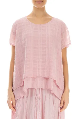 Layered Powder Pink Checkered Silk Cotton Blouse