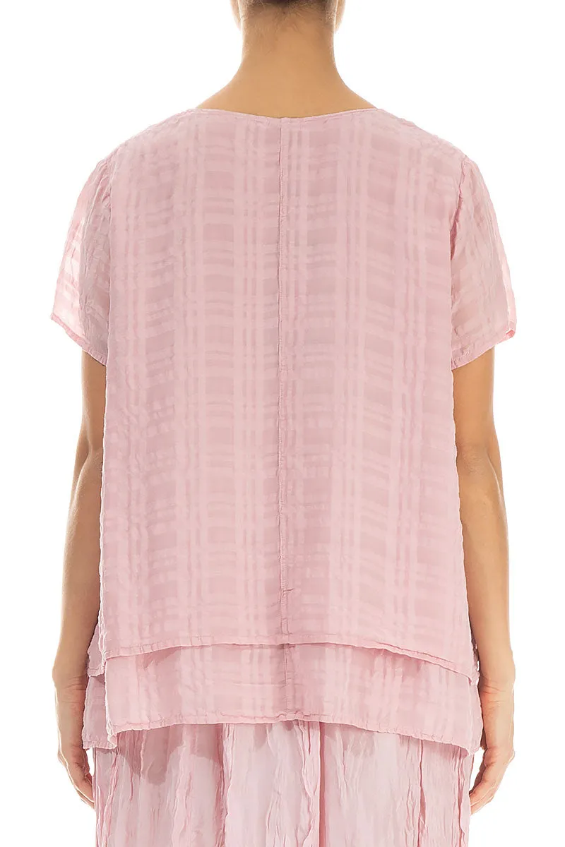 Layered Powder Pink Checkered Silk Cotton Blouse