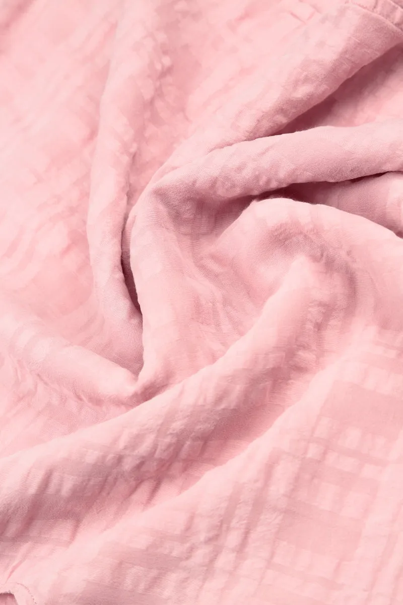 Layered Powder Pink Checkered Silk Cotton Blouse