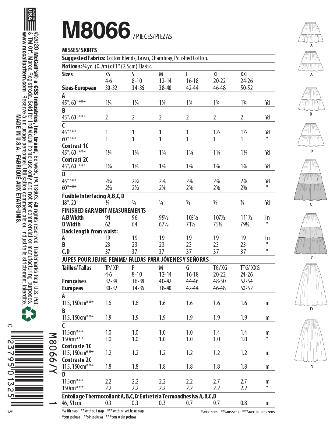 M8066 #PosieMcCalls - Misses' Pull-On Gathered Skirts with Tier and Length Variations