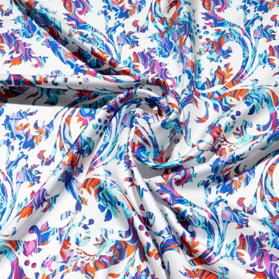 Multi-Coloured Printed White Pure Silk Twill
