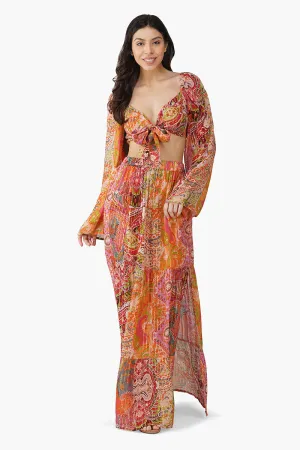 Multi Palm Paisey Front Tie Top
