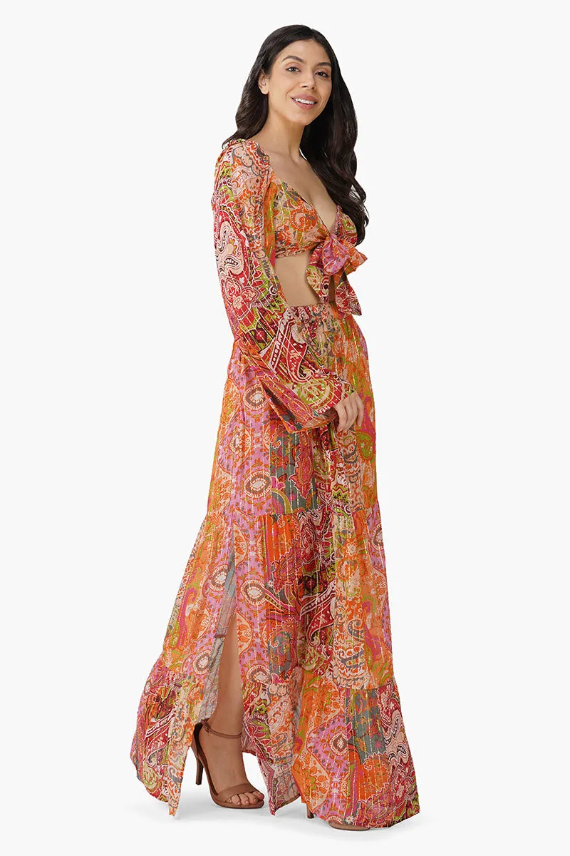 Multi Palm Paisey Front Tie Top