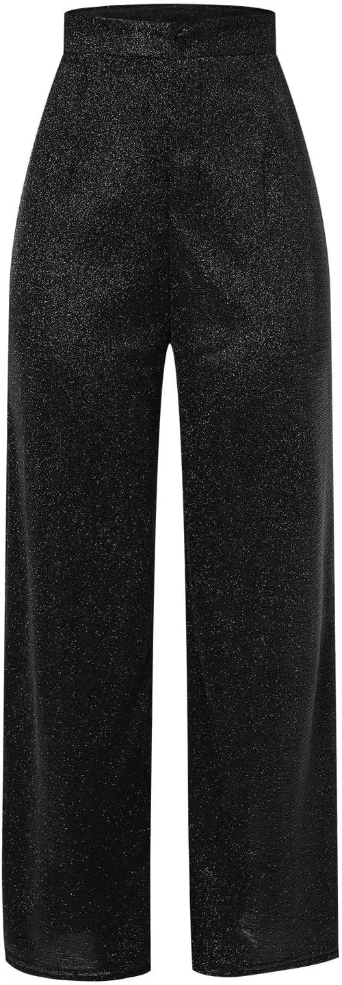 New Sequin Party Fashion Casual High Waist Women's Pants Retro Wide Leg Trousers Petite Pants for Women Work