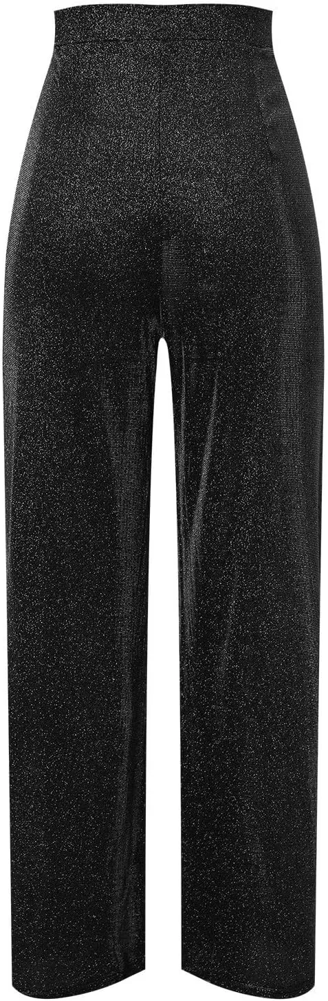 New Sequin Party Fashion Casual High Waist Women's Pants Retro Wide Leg Trousers Petite Pants for Women Work