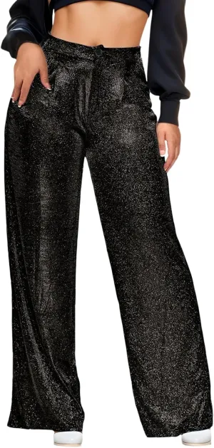 New Sequin Party Fashion Casual High Waist Women's Pants Retro Wide Leg Trousers Petite Pants for Women Work