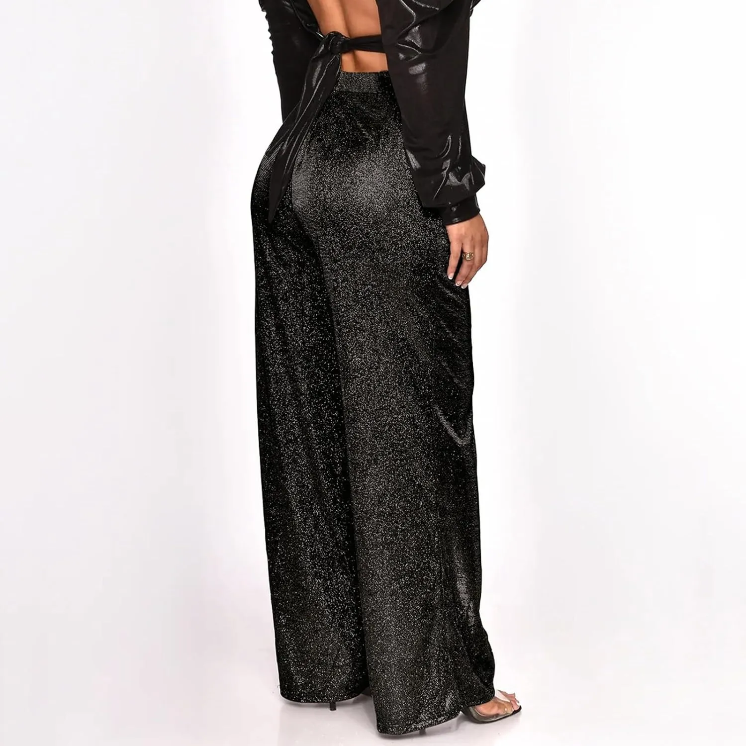 New Sequin Party Fashion Casual High Waist Women's Pants Retro Wide Leg Trousers Petite Pants for Women Work