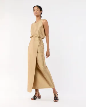 Renata Wrap Skirt in Tan Silk Shantung