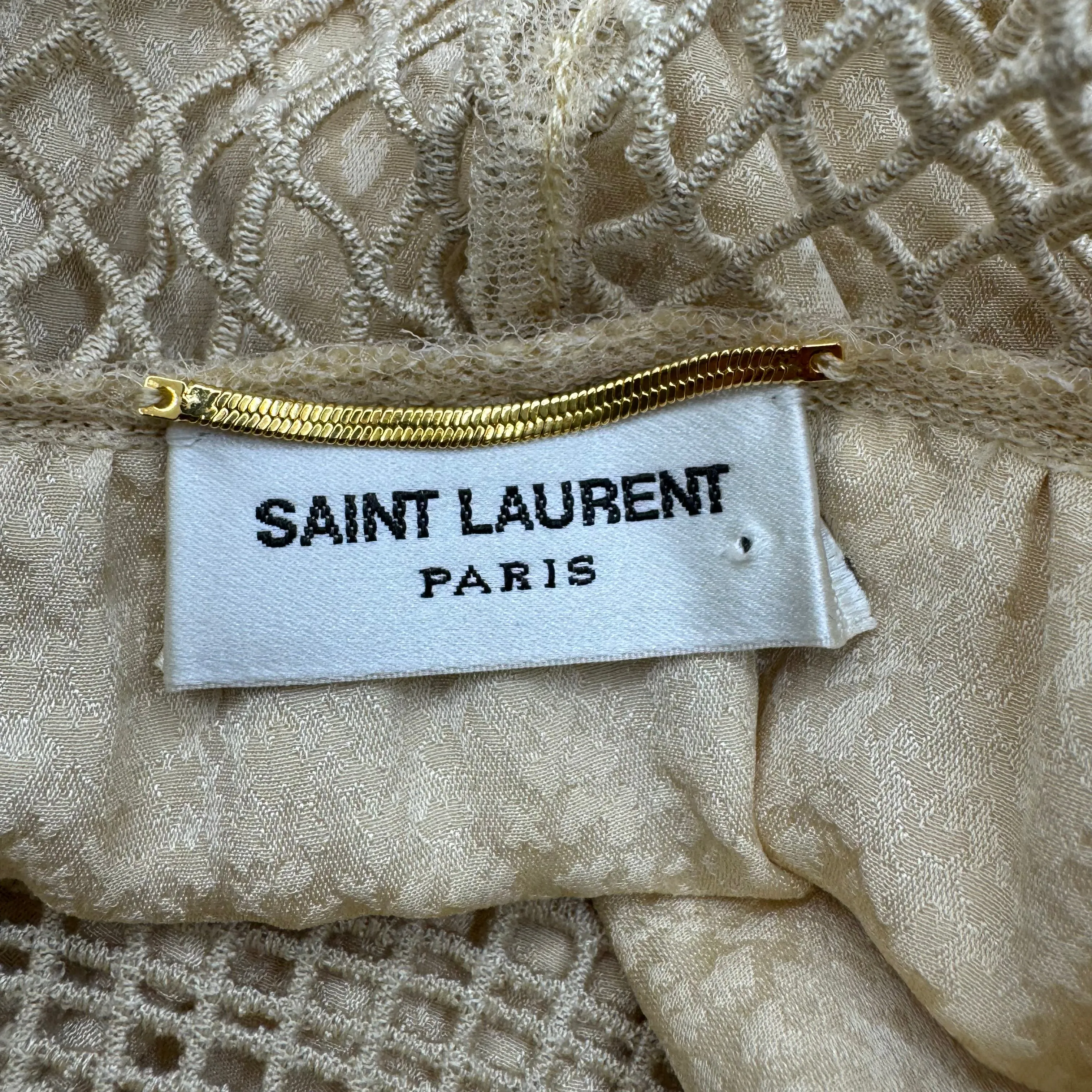 Saint Laurent Women's Beige Silk Blouse With Lace and Ruffles