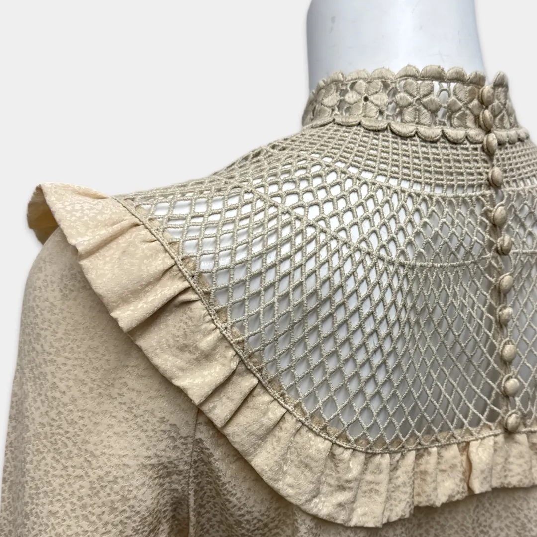 Saint Laurent Women's Beige Silk Blouse With Lace and Ruffles