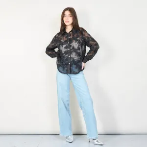 Sheer floral lace blouse with button-up closure wholesale