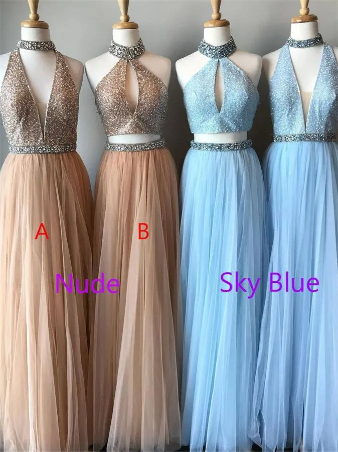 Sparkly Flowy A-line Long Sleeves Beaded Tulle Graduation Dress Prom Dress