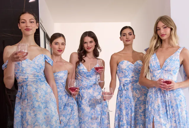 TILDA GOWN - BLUE - OFF THE SHOULDER FLORAL PRINTED A-LINE DRESS