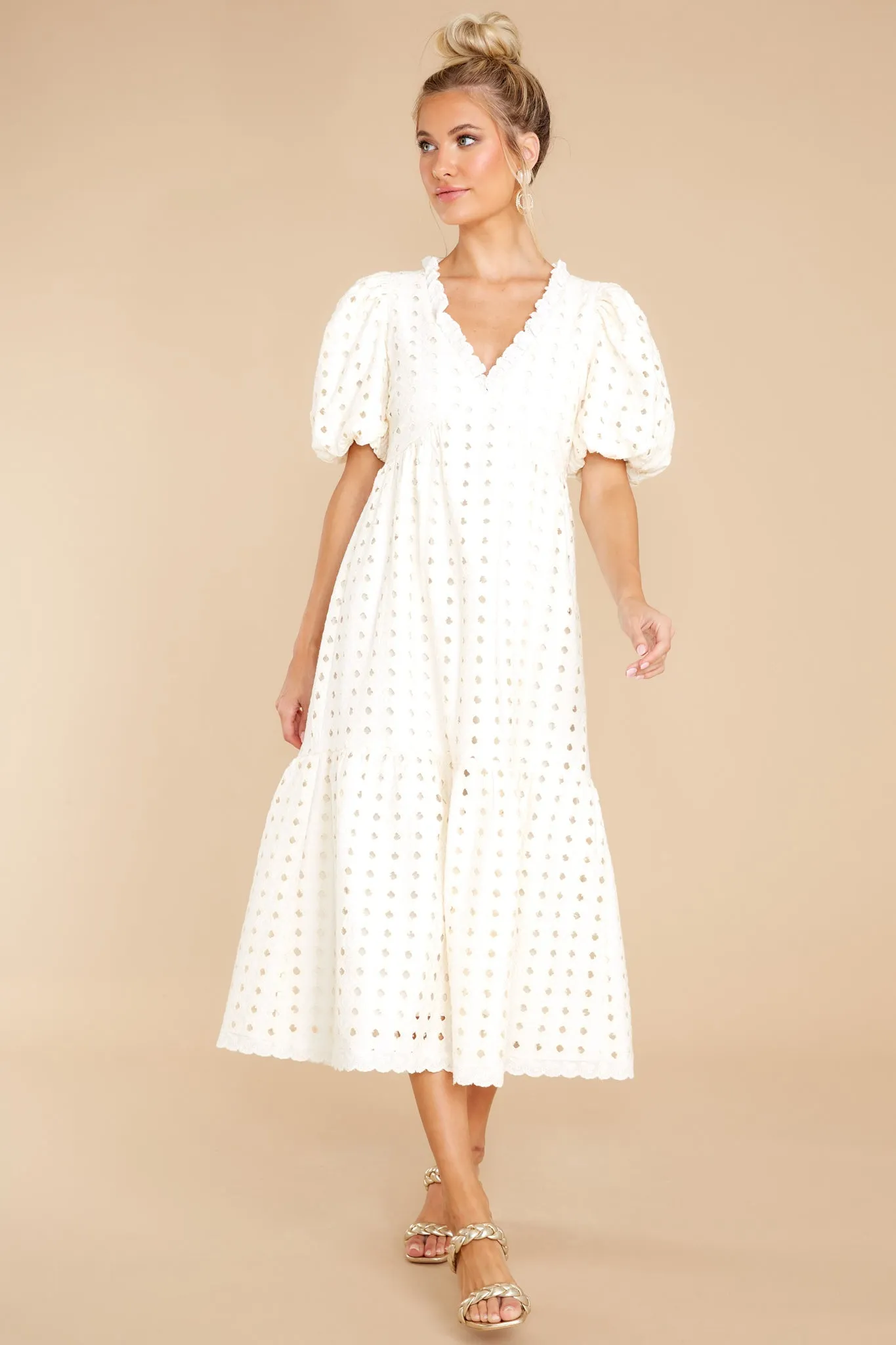True To You Ivory Eyelet Midi Dress