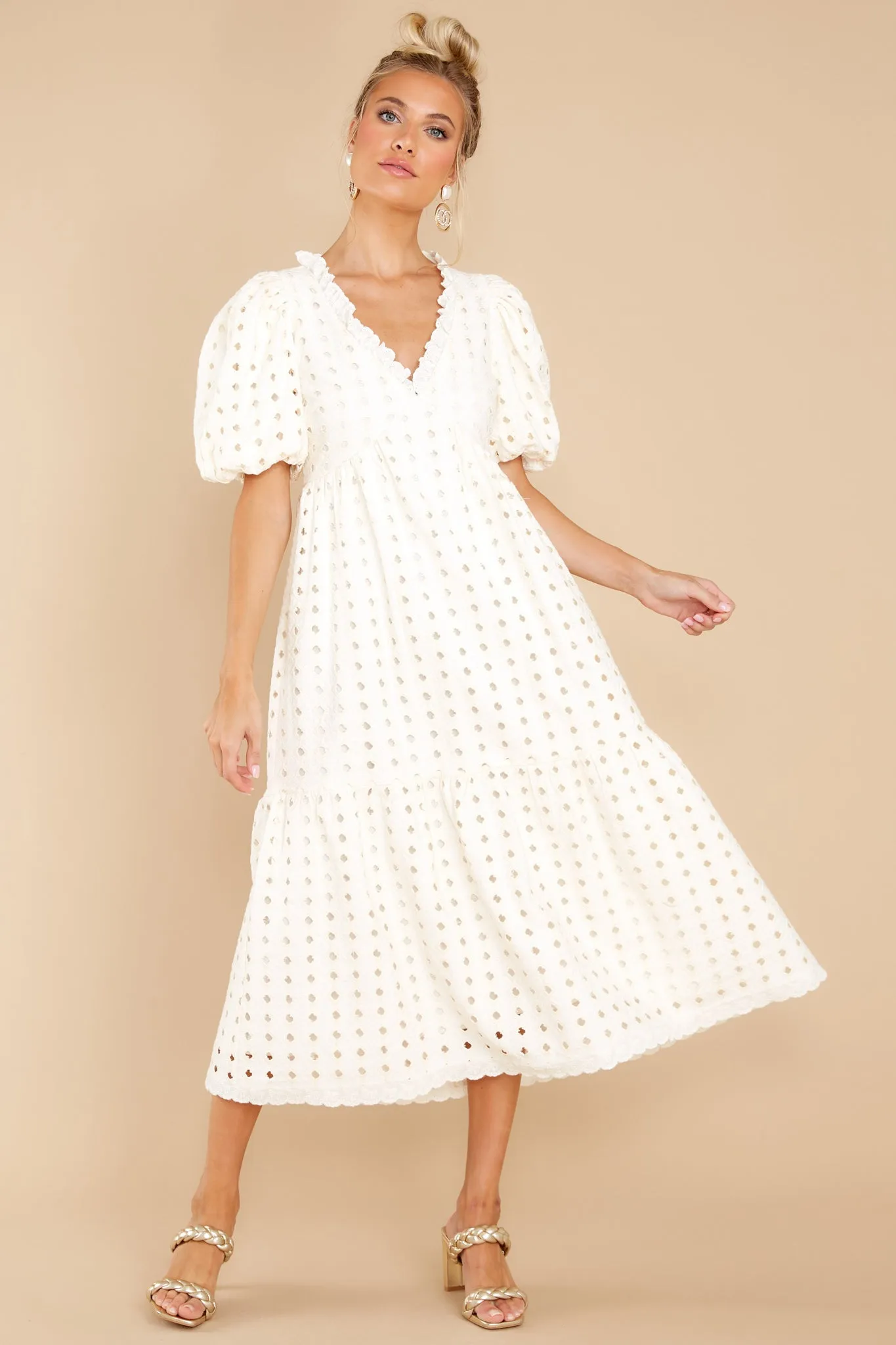 True To You Ivory Eyelet Midi Dress