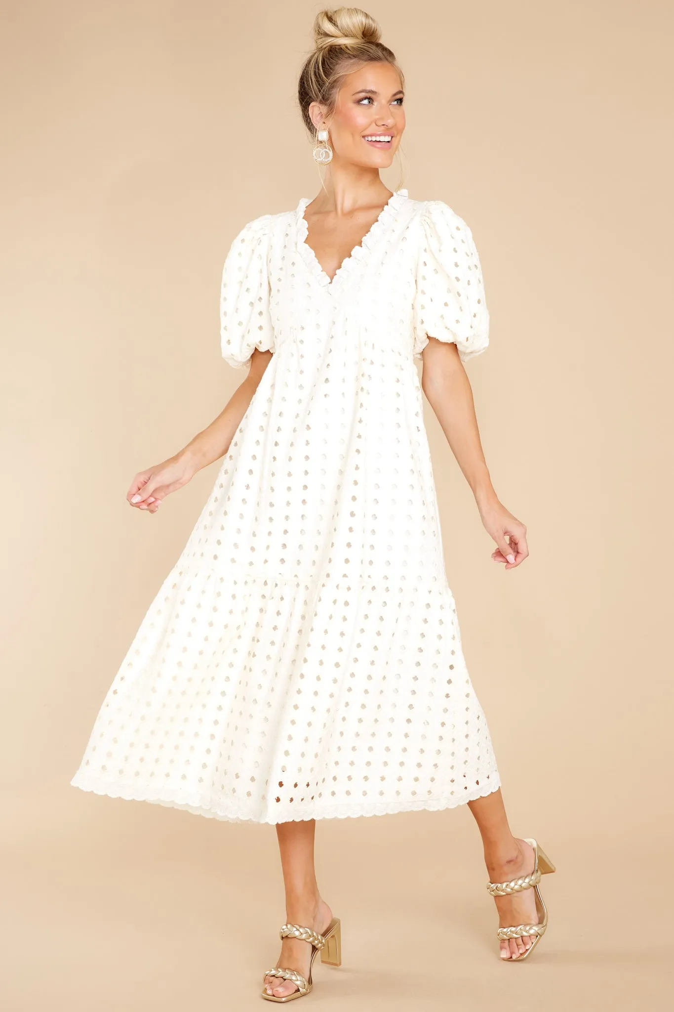 True To You Ivory Eyelet Midi Dress