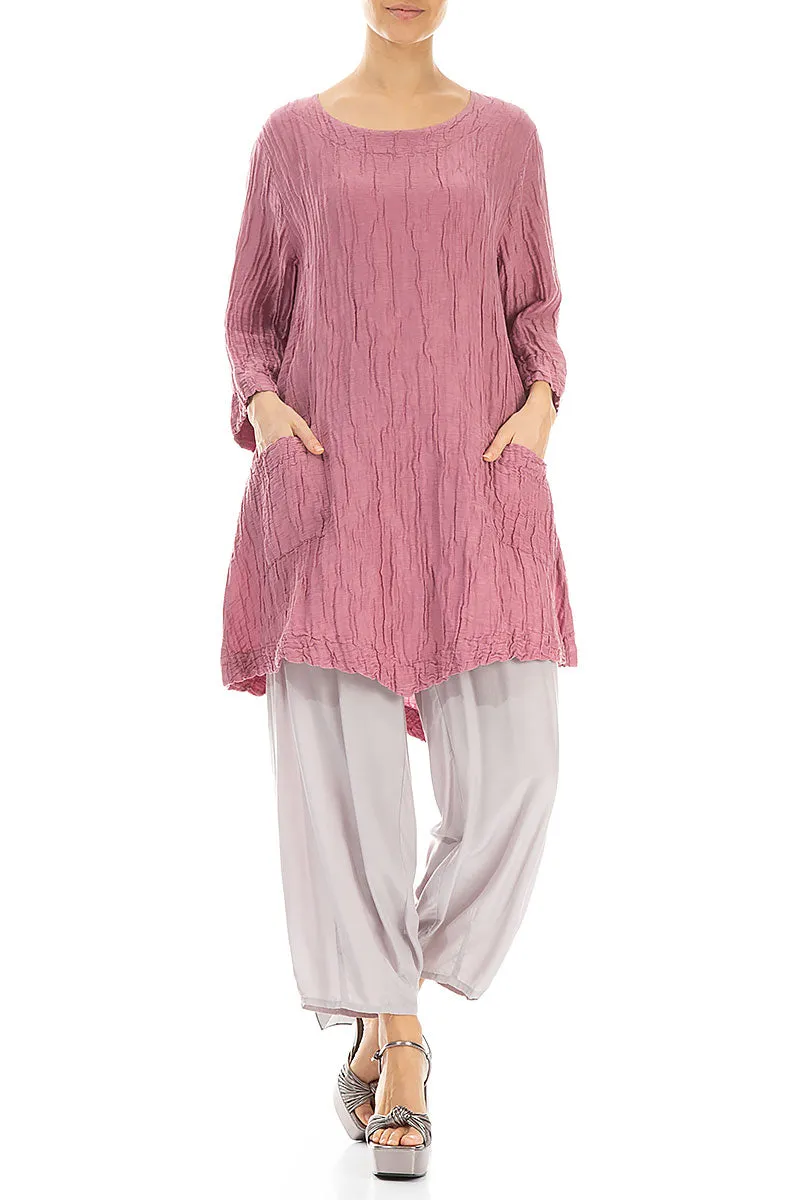 Two Pockets Crinkled Mauve Taupe Silk Linen Tunic